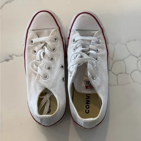 Converse White Canvas Sneakers with Red and Blue Trim - Picture 2 of 7